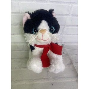 Walmart Black White Cat Kitten Red Bow Plush Stuffed Animal Toy Blue Eyes